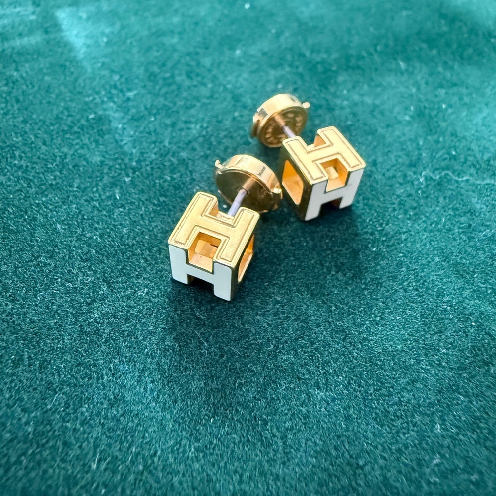 Gold and White H Earrings